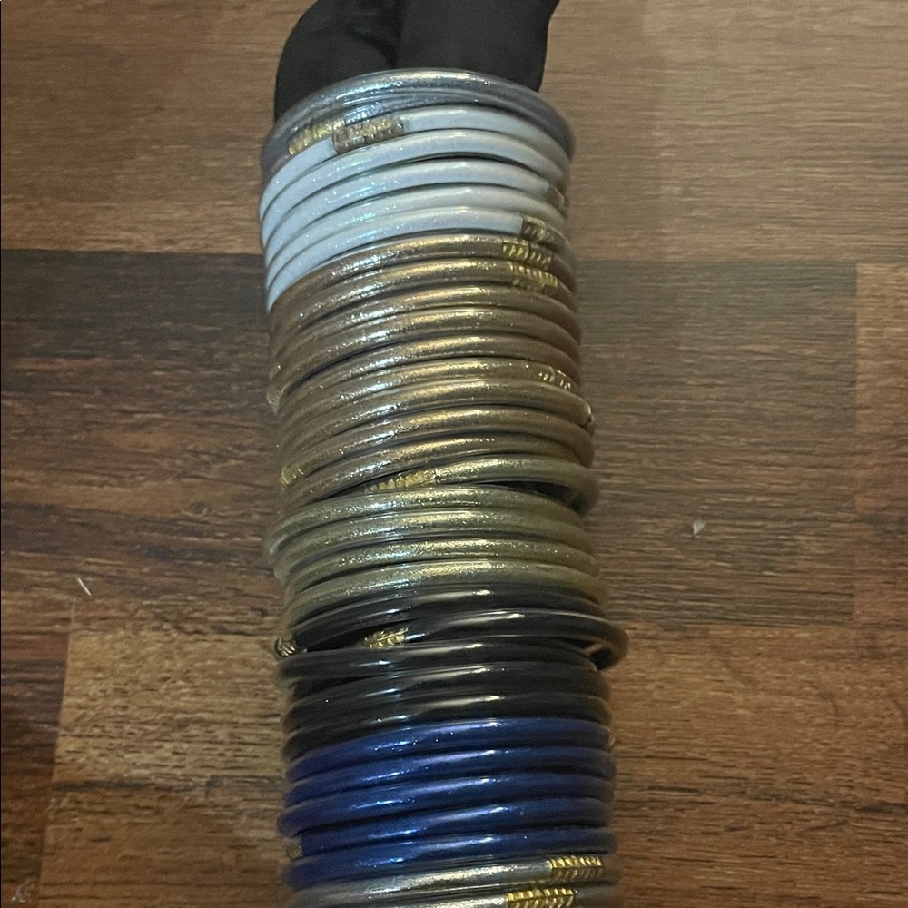 Stacked Multi-Color Women’s Coil Bracelets – White, Gold, Black, Blue